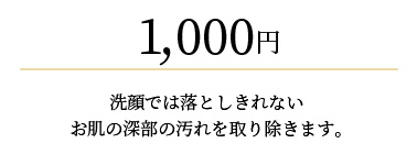 
                1,000円
                洗顔では落としきれないお肌の深部の汚れを取り除きます。